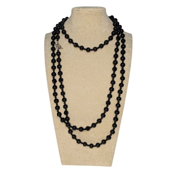 unbranded Jewelry - Black Beaded 64" Necklace Faceted Beads Silver Toggle Closure